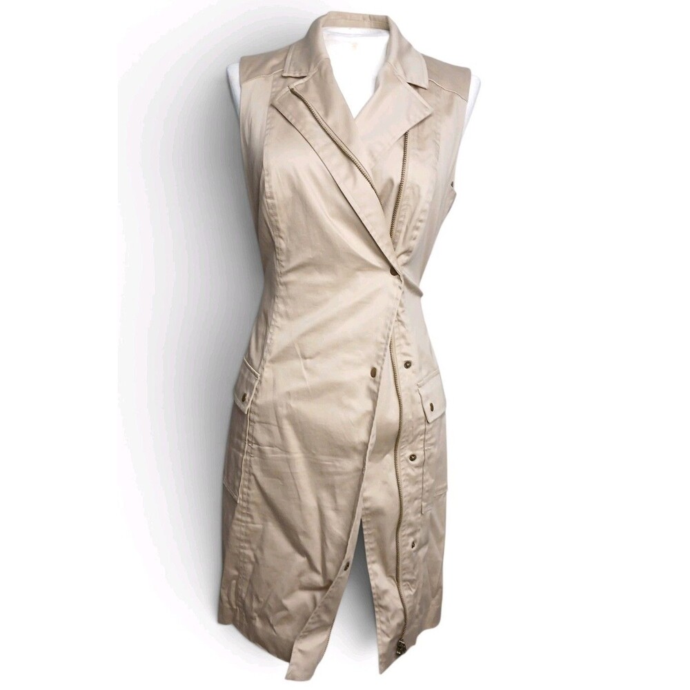 Peck & Peck Collection Safari Shirt Dress Khaki Sleeveless Zip Size 8 Women